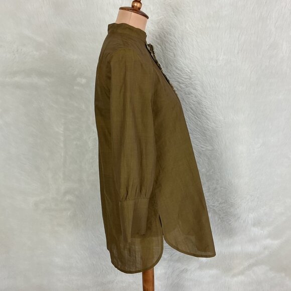 Dosa Brown Cotton Ruffle Button Front Popover Little Subhash Shirt 2 S - Picture 5 of 7